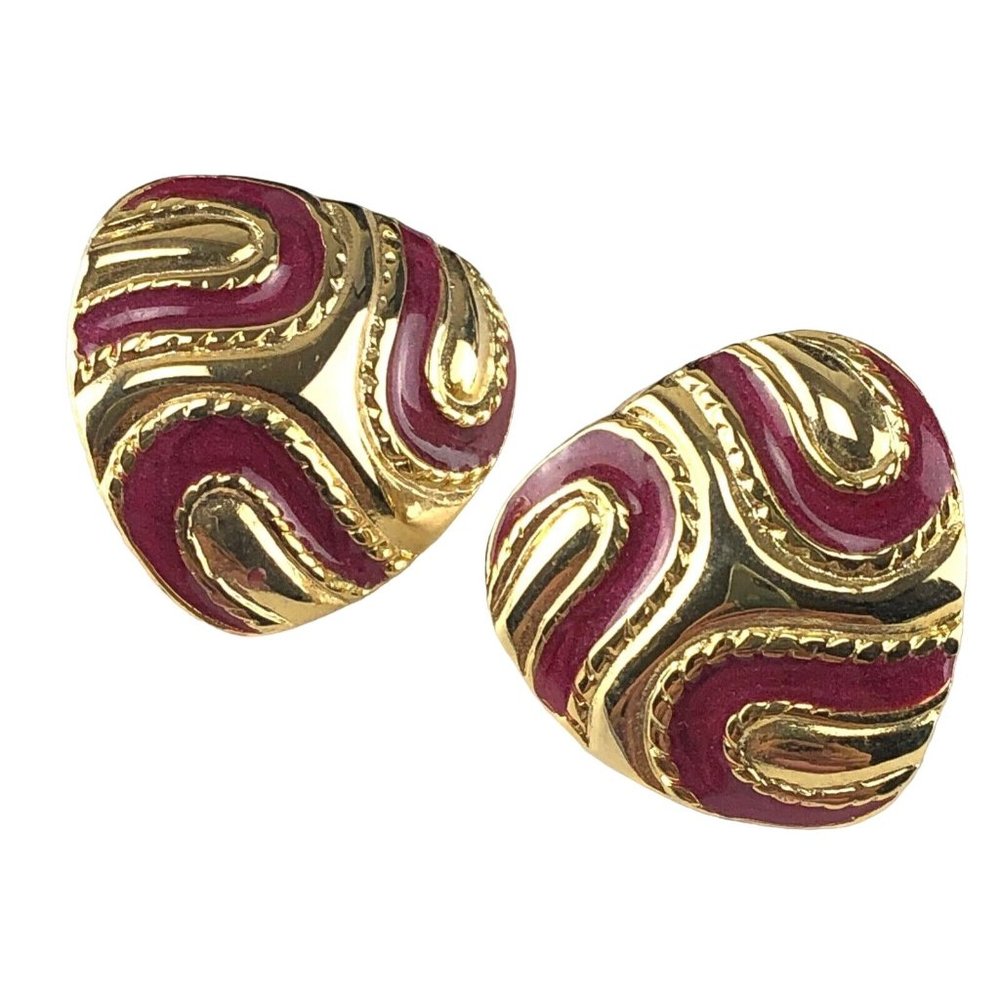 Earrings Allison Reed Gold Tone with Red Enamel